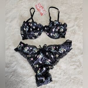 Ruffled Floral Print Lingerie Set